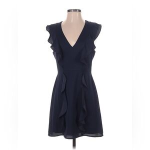 BCBGMaxAzria Blue Ruffled V-Neck A-Line Dress